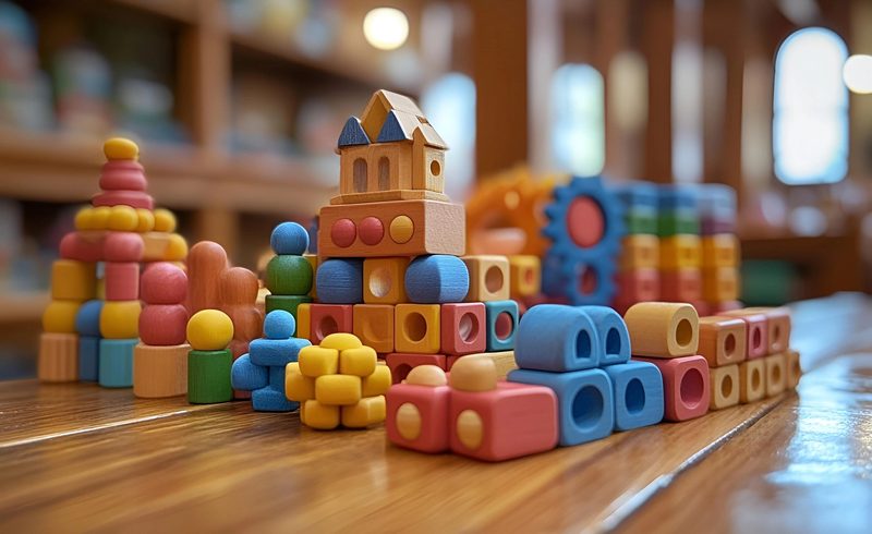 Colourful wooden building blocks used in developmental and cognitive assessments